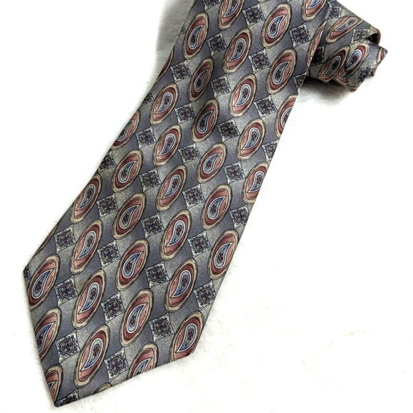 Men's Vintage 100% Italian Silk Tie Diamond & Paisley Motif - Picture 7 of 13